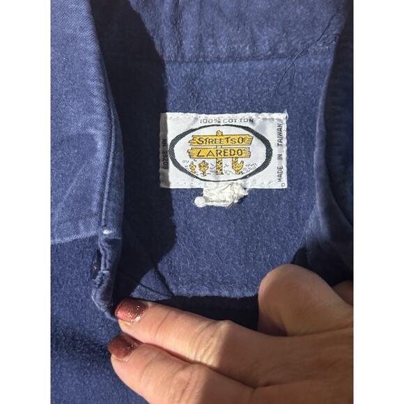 Vtg Streets Of Laredo Shirt Mens‎ Med. Blue Flannel Button Up Long Sleeve Casual - Picture 2 of 2